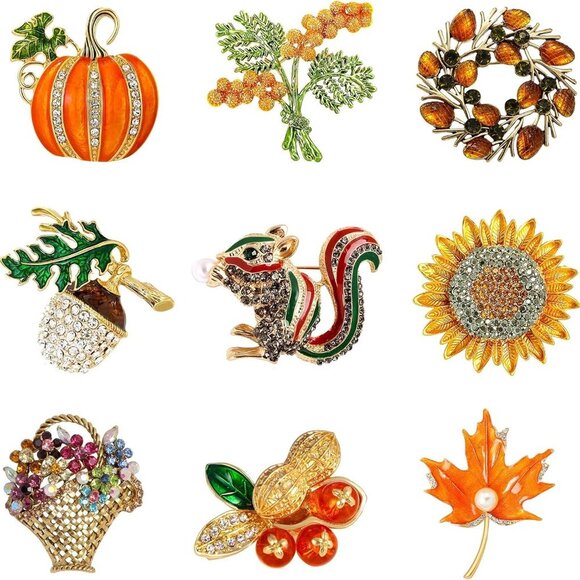 Other - Halloween Thanksgiving Fall Christmas Theme Crystal Brooch Set with Rhinestone C
